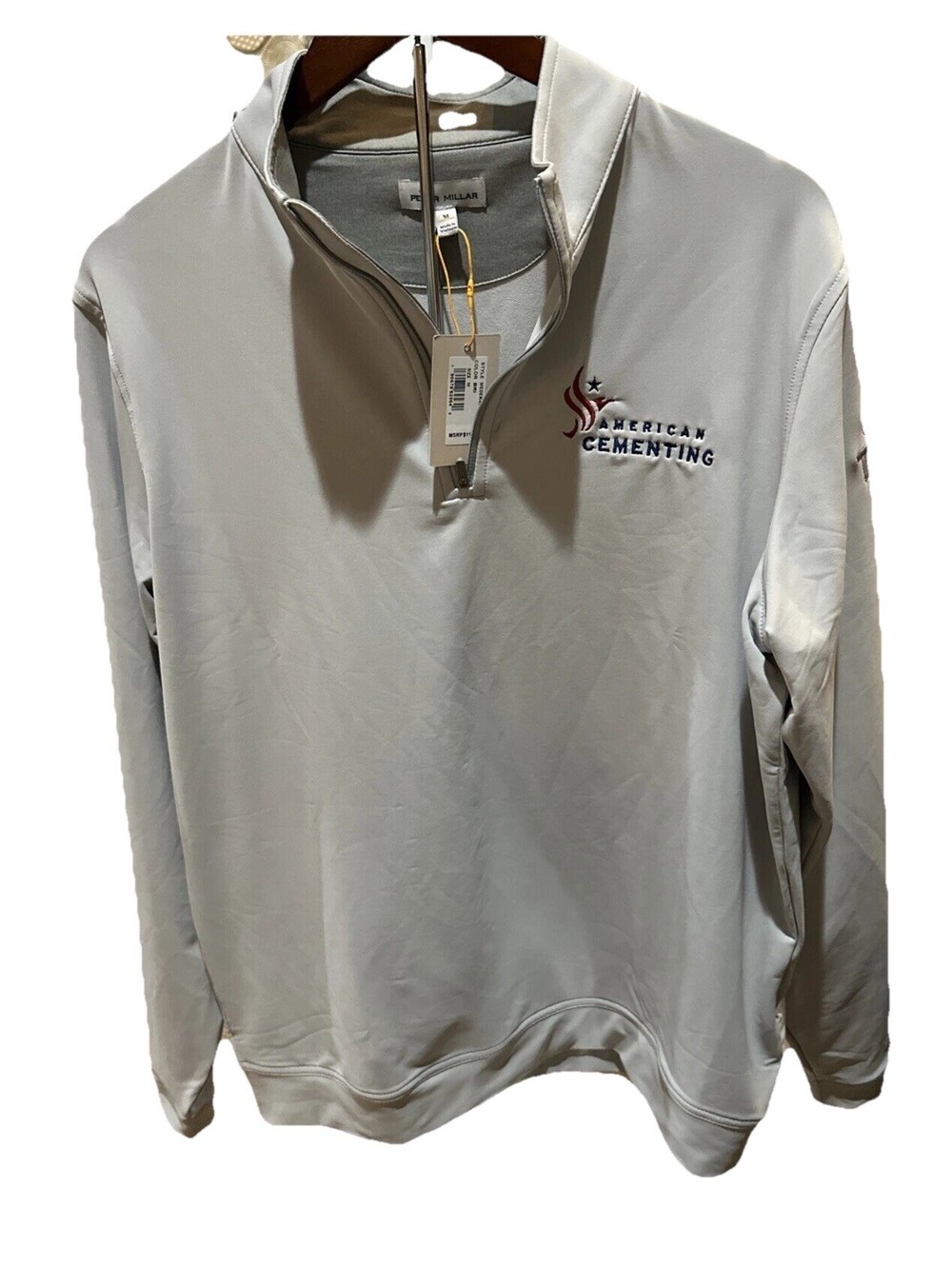 NWT Peter Milar 1/4 Zip Pullover Size Medium Embroidered Light Gray